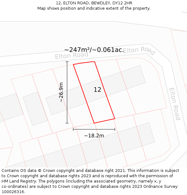 12, ELTON ROAD, BEWDLEY, DY12 2HR: Plot and title map