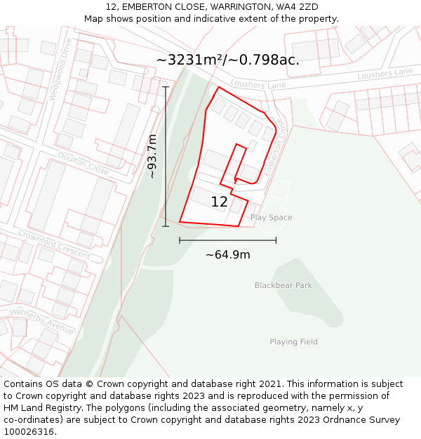 12, EMBERTON CLOSE, WARRINGTON, WA4 2ZD: Plot and title map