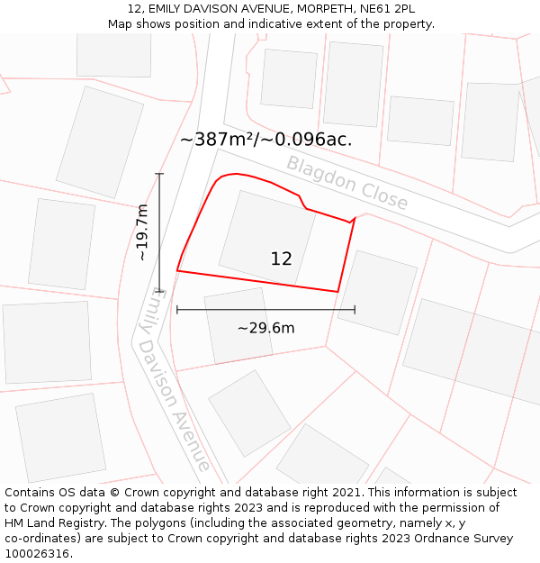 12, EMILY DAVISON AVENUE, MORPETH, NE61 2PL: Plot and title map