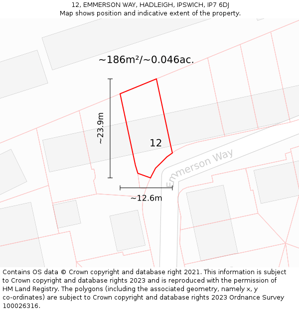 12, EMMERSON WAY, HADLEIGH, IPSWICH, IP7 6DJ: Plot and title map