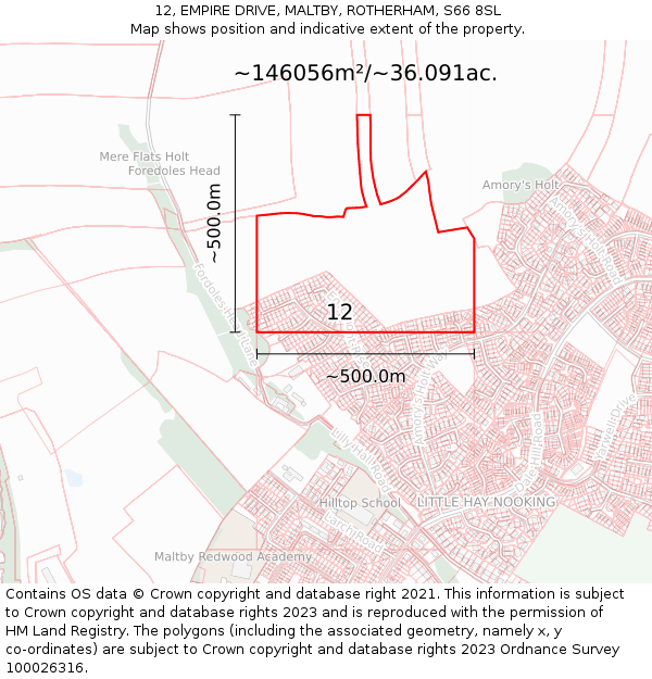 12, EMPIRE DRIVE, MALTBY, ROTHERHAM, S66 8SL: Plot and title map