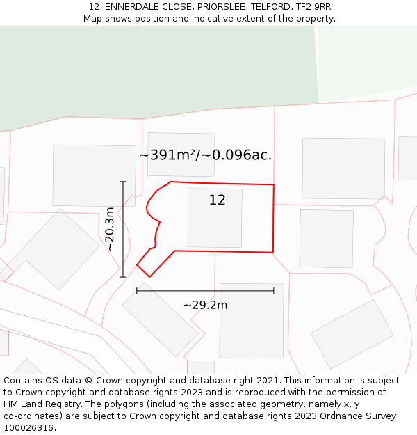 12, ENNERDALE CLOSE, PRIORSLEE, TELFORD, TF2 9RR: Plot and title map