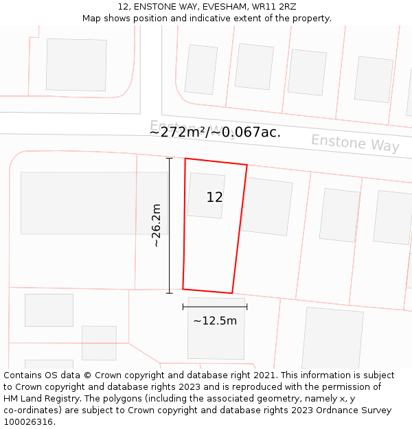 12, ENSTONE WAY, EVESHAM, WR11 2RZ: Plot and title map