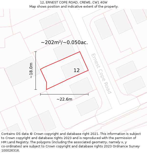 12, ERNEST COPE ROAD, CREWE, CW1 4GW: Plot and title map