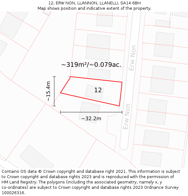 12, ERW NON, LLANNON, LLANELLI, SA14 6BH: Plot and title map