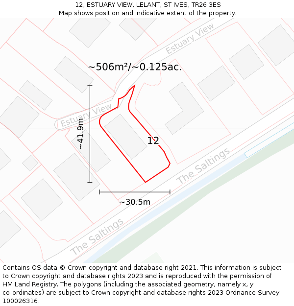 12, ESTUARY VIEW, LELANT, ST IVES, TR26 3ES: Plot and title map