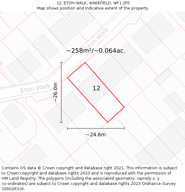 12, ETON WALK, WAKEFIELD, WF1 2FE: Plot and title map