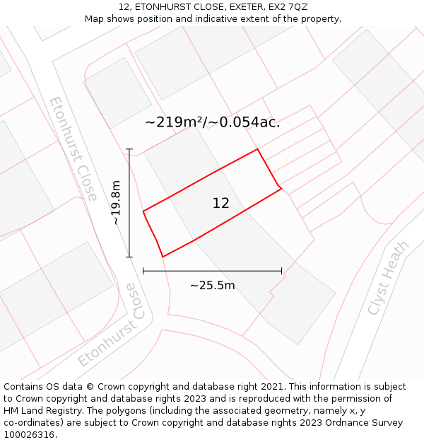 12, ETONHURST CLOSE, EXETER, EX2 7QZ: Plot and title map