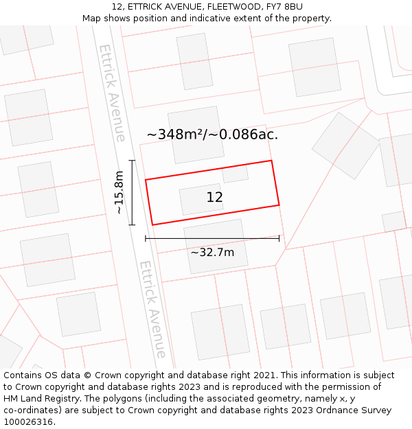 12, ETTRICK AVENUE, FLEETWOOD, FY7 8BU: Plot and title map