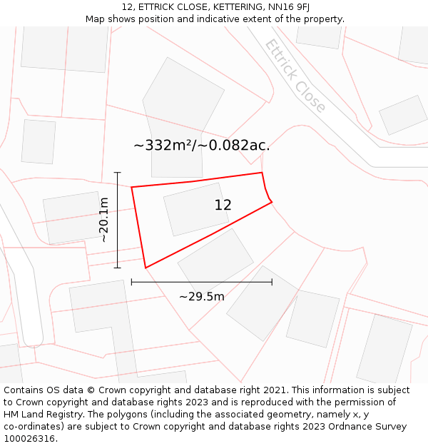 12, ETTRICK CLOSE, KETTERING, NN16 9FJ: Plot and title map