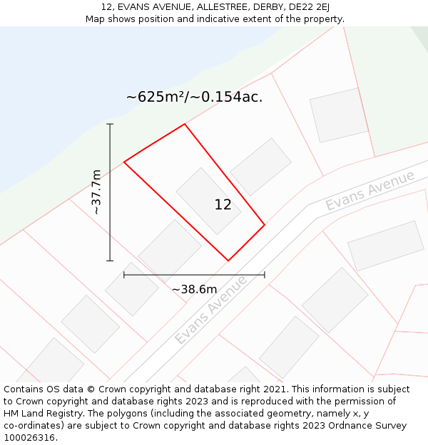 12, EVANS AVENUE, ALLESTREE, DERBY, DE22 2EJ: Plot and title map