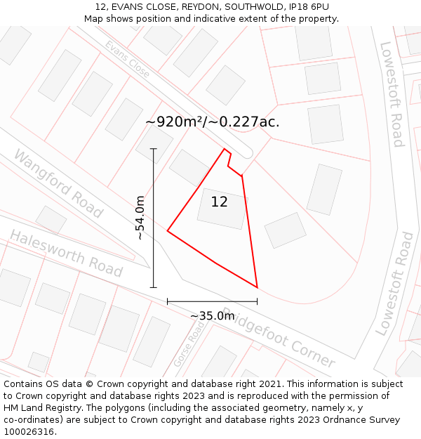 12, EVANS CLOSE, REYDON, SOUTHWOLD, IP18 6PU: Plot and title map