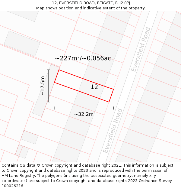 12, EVERSFIELD ROAD, REIGATE, RH2 0PJ: Plot and title map