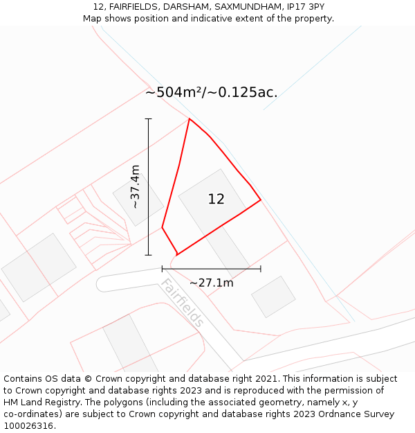 12, FAIRFIELDS, DARSHAM, SAXMUNDHAM, IP17 3PY: Plot and title map