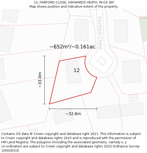 12, FAIRFORD CLOSE, HAYWARDS HEATH, RH16 3EF: Plot and title map