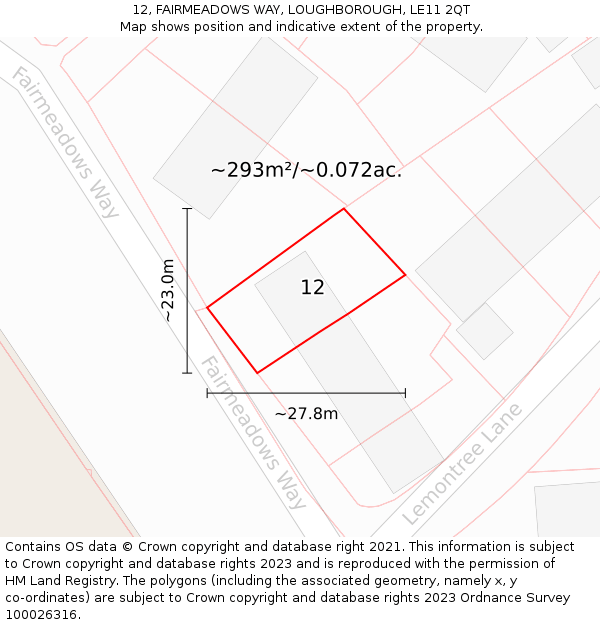 12, FAIRMEADOWS WAY, LOUGHBOROUGH, LE11 2QT: Plot and title map
