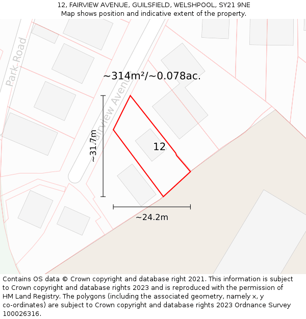 12, FAIRVIEW AVENUE, GUILSFIELD, WELSHPOOL, SY21 9NE: Plot and title map