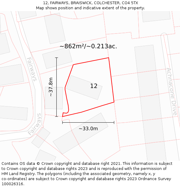 12, FAIRWAYS, BRAISWICK, COLCHESTER, CO4 5TX: Plot and title map