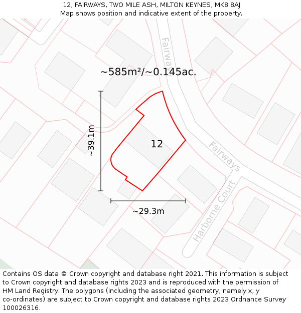 12, FAIRWAYS, TWO MILE ASH, MILTON KEYNES, MK8 8AJ: Plot and title map