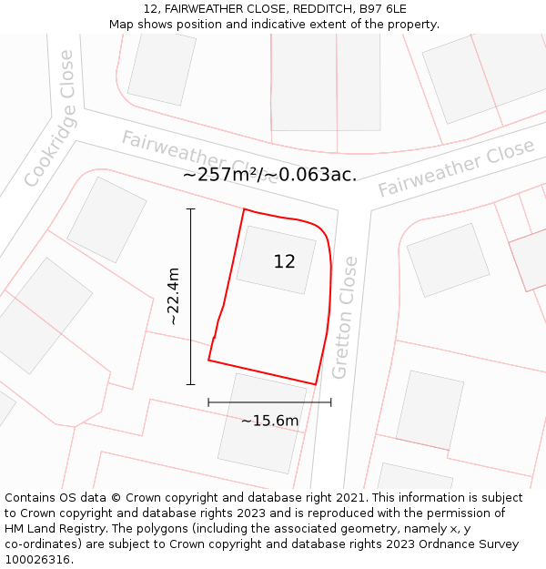 12, FAIRWEATHER CLOSE, REDDITCH, B97 6LE: Plot and title map