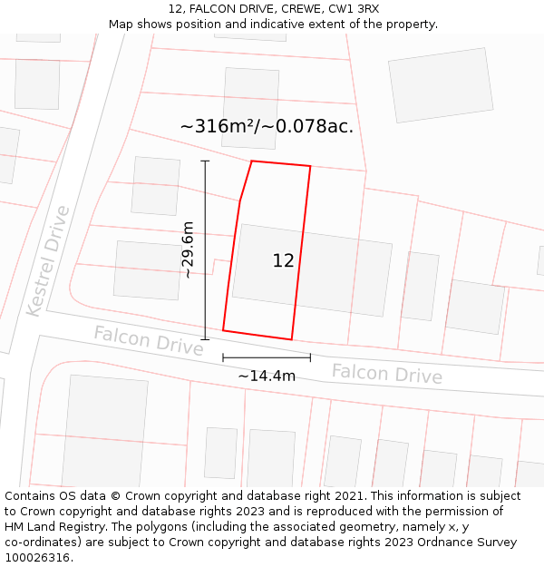 12, FALCON DRIVE, CREWE, CW1 3RX: Plot and title map