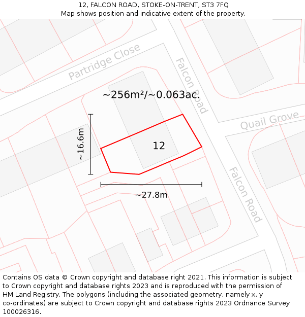 12, FALCON ROAD, STOKE-ON-TRENT, ST3 7FQ: Plot and title map