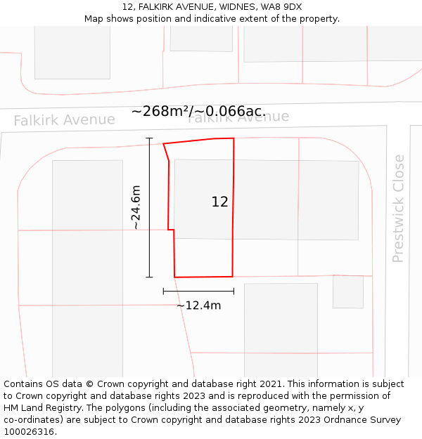 12, FALKIRK AVENUE, WIDNES, WA8 9DX: Plot and title map