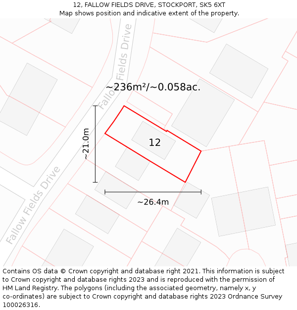 12, FALLOW FIELDS DRIVE, STOCKPORT, SK5 6XT: Plot and title map