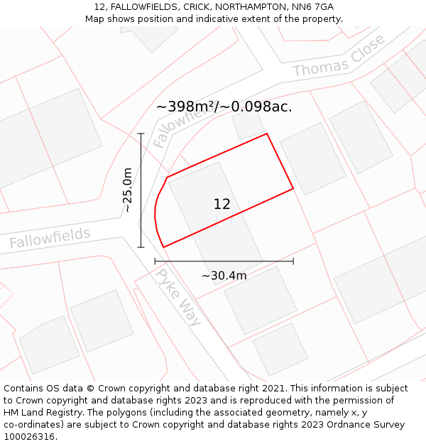 12, FALLOWFIELDS, CRICK, NORTHAMPTON, NN6 7GA: Plot and title map