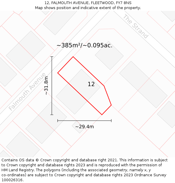 12, FALMOUTH AVENUE, FLEETWOOD, FY7 8NS: Plot and title map