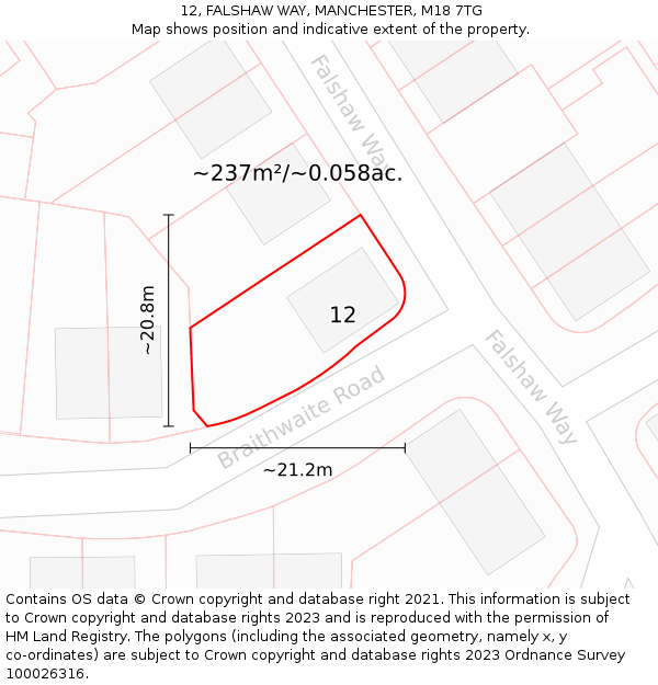 12, FALSHAW WAY, MANCHESTER, M18 7TG: Plot and title map