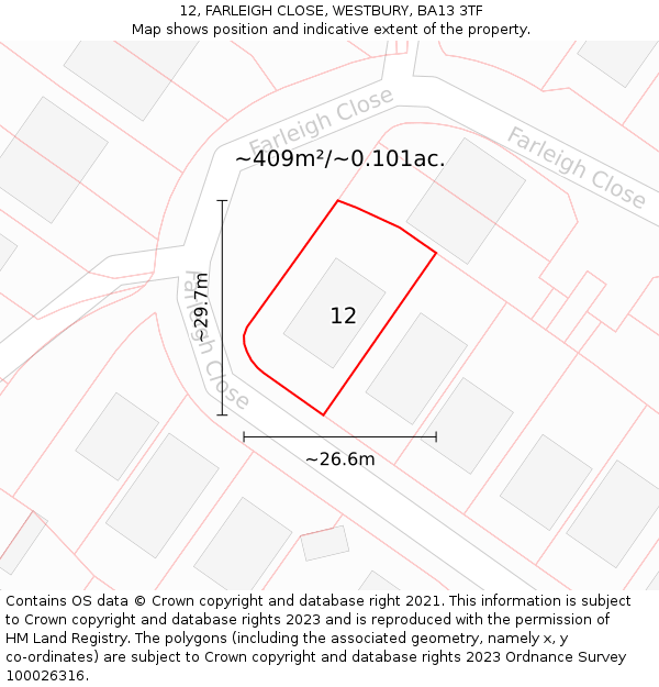 12, FARLEIGH CLOSE, WESTBURY, BA13 3TF: Plot and title map