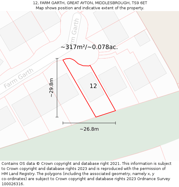 12, FARM GARTH, GREAT AYTON, MIDDLESBROUGH, TS9 6ET: Plot and title map