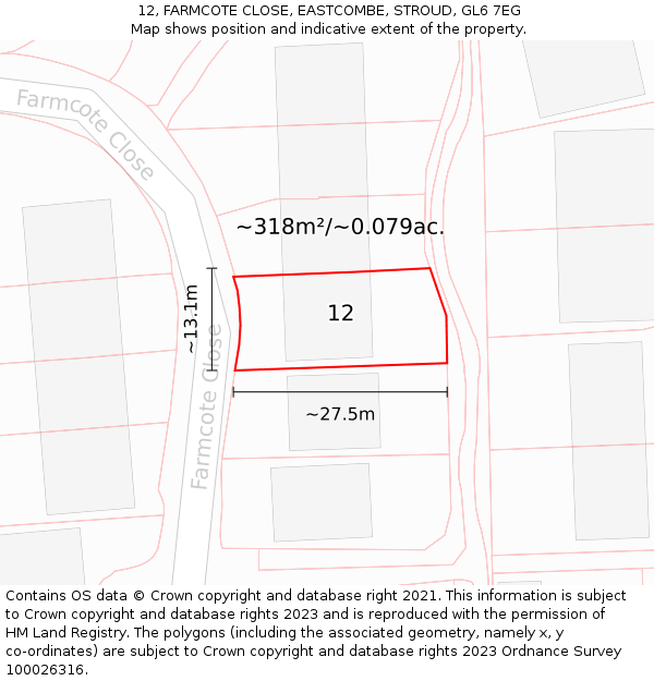 12, FARMCOTE CLOSE, EASTCOMBE, STROUD, GL6 7EG: Plot and title map
