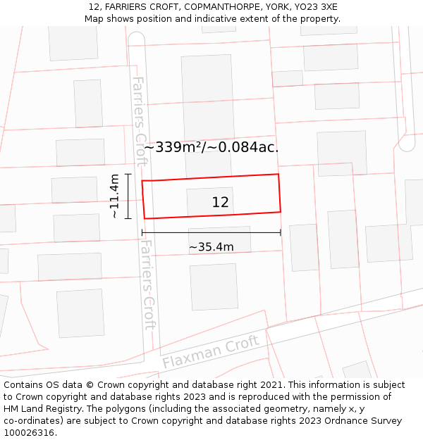 12, FARRIERS CROFT, COPMANTHORPE, YORK, YO23 3XE: Plot and title map