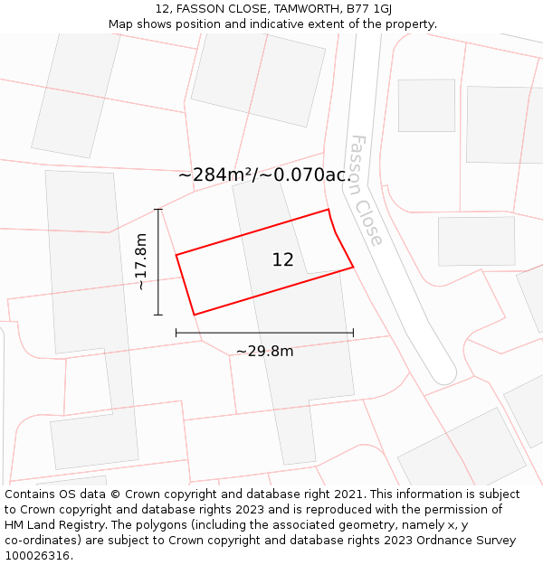 12, FASSON CLOSE, TAMWORTH, B77 1GJ: Plot and title map