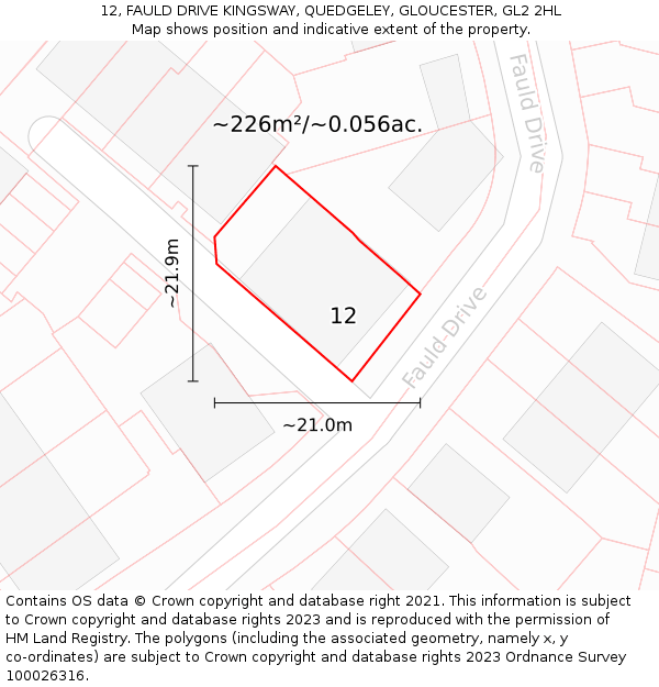 12, FAULD DRIVE KINGSWAY, QUEDGELEY, GLOUCESTER, GL2 2HL: Plot and title map