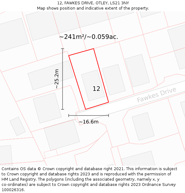 12, FAWKES DRIVE, OTLEY, LS21 3NY: Plot and title map