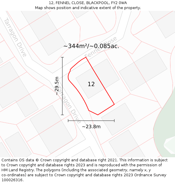 12, FENNEL CLOSE, BLACKPOOL, FY2 0WA: Plot and title map