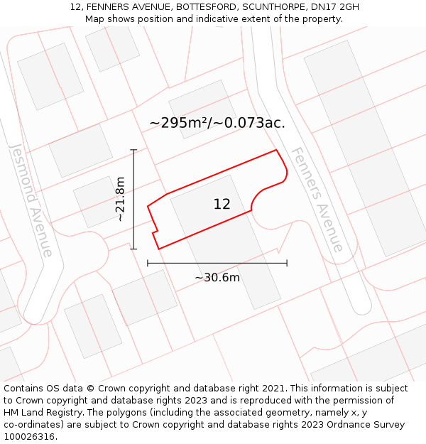 12, FENNERS AVENUE, BOTTESFORD, SCUNTHORPE, DN17 2GH: Plot and title map