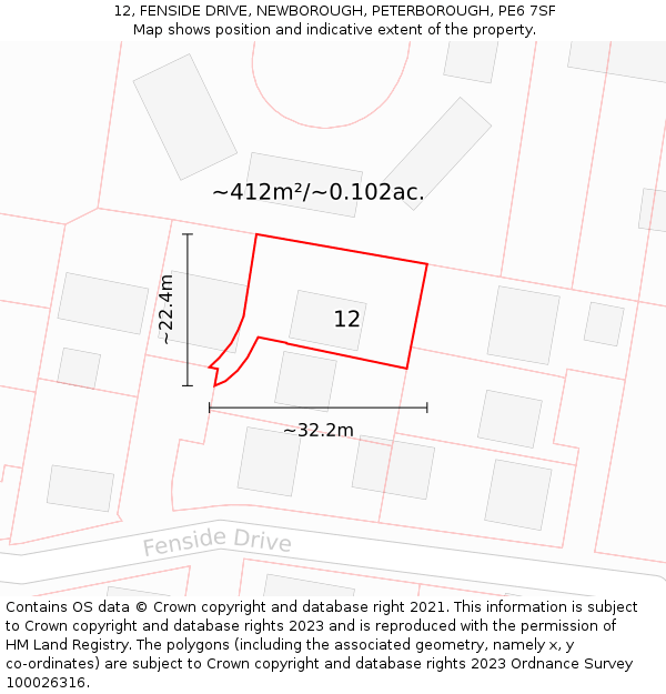12, FENSIDE DRIVE, NEWBOROUGH, PETERBOROUGH, PE6 7SF: Plot and title map