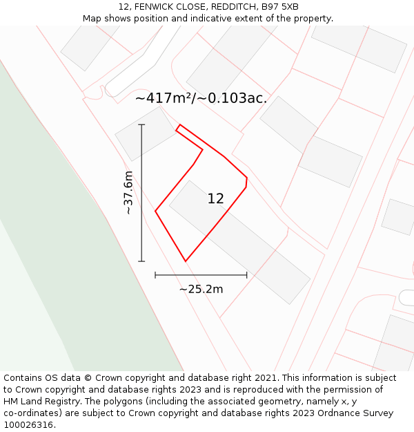 12, FENWICK CLOSE, REDDITCH, B97 5XB: Plot and title map