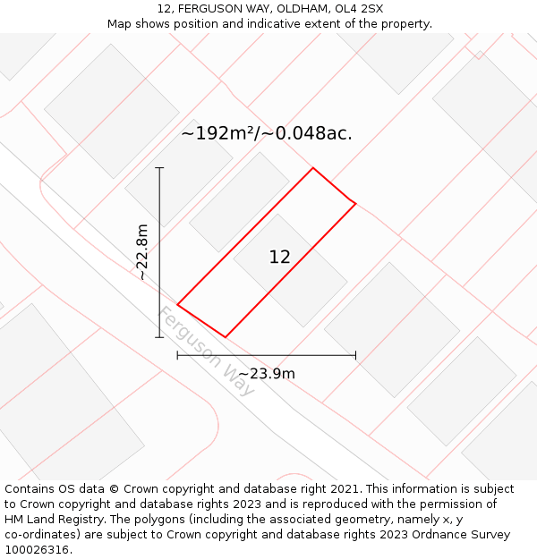 12, FERGUSON WAY, OLDHAM, OL4 2SX: Plot and title map