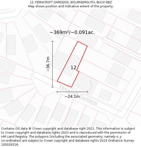 12, FERNCROFT GARDENS, BOURNEMOUTH, BH10 6BZ: Plot and title map