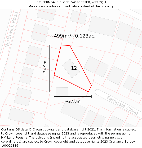 12, FERNDALE CLOSE, WORCESTER, WR3 7QU: Plot and title map