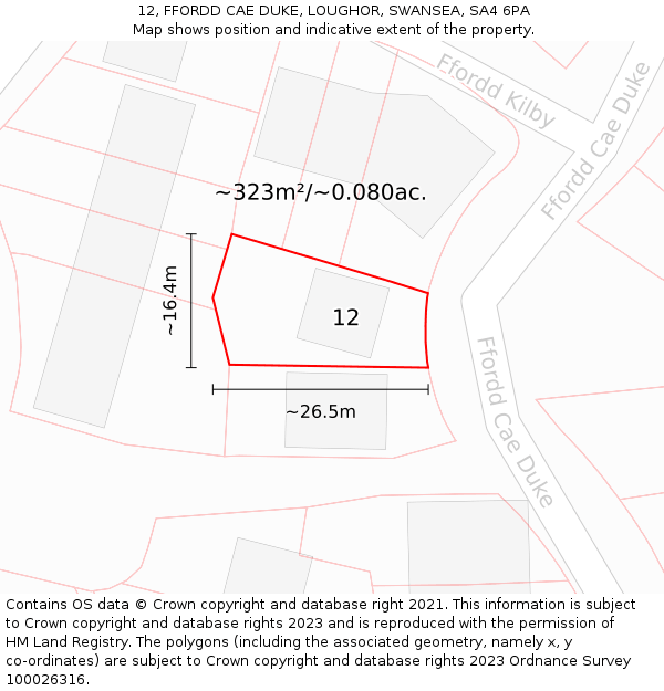 12, FFORDD CAE DUKE, LOUGHOR, SWANSEA, SA4 6PA: Plot and title map