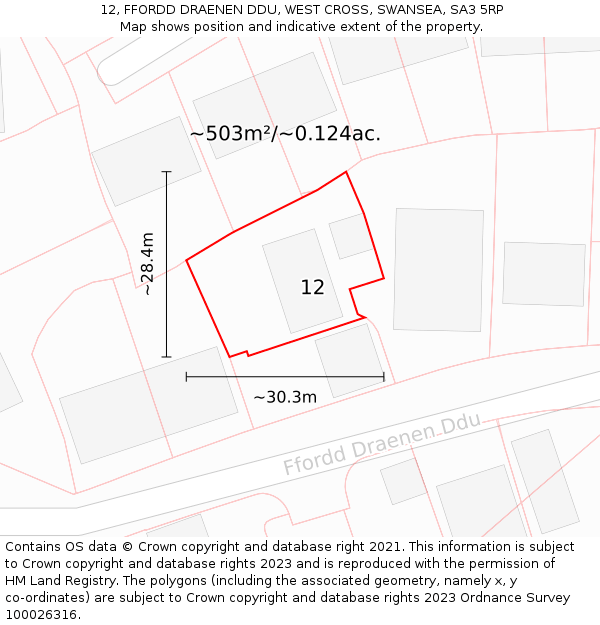 12, FFORDD DRAENEN DDU, WEST CROSS, SWANSEA, SA3 5RP: Plot and title map