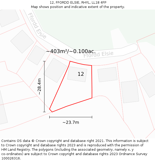 12, FFORDD ELSIE, RHYL, LL18 4FP: Plot and title map