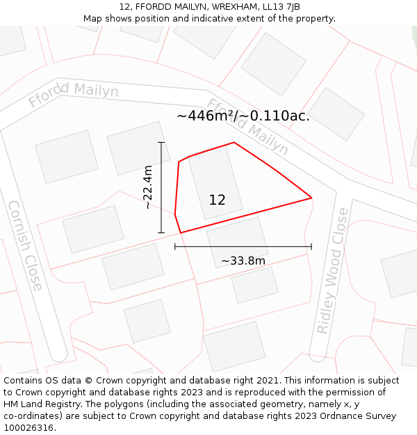 12, FFORDD MAILYN, WREXHAM, LL13 7JB: Plot and title map