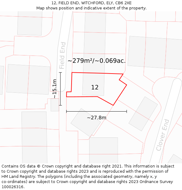 12, FIELD END, WITCHFORD, ELY, CB6 2XE: Plot and title map